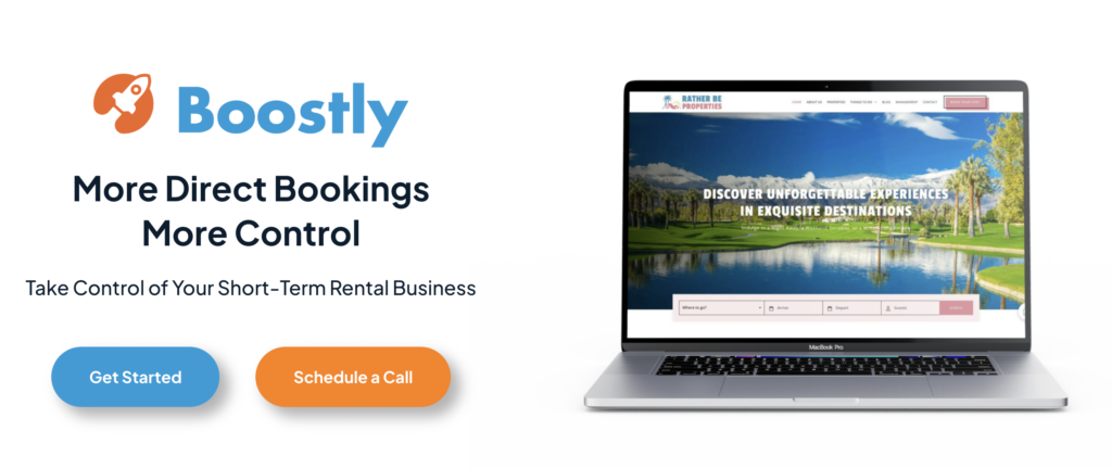 Screenshot of Boostly website homepage, highlighting direct bookings resources.